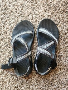 Men's Chaco Black and White Striped Sport Sandals
